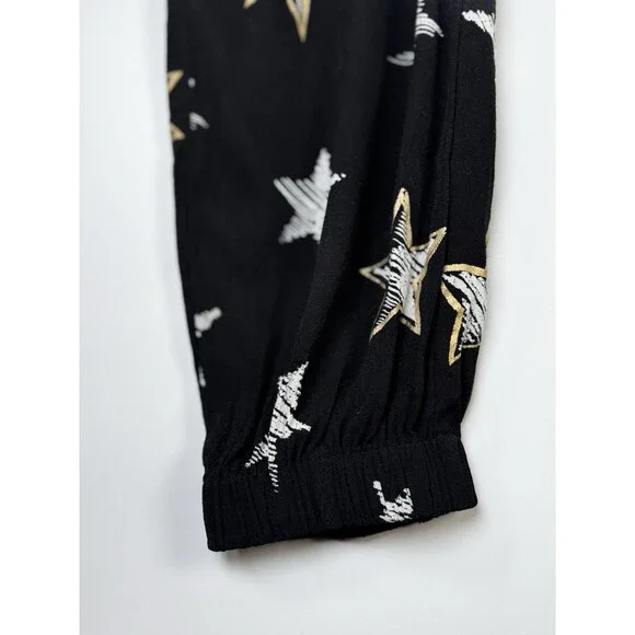 Sass and Bide Air Kisses Star Print Joggers Size 4 Black Gold Drawstring Relaxed
